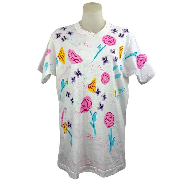 Vintage Tops - 90's floral glitter and bling Tshirt by BACK2BACK